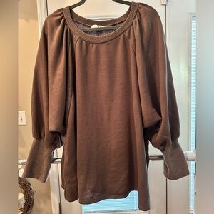 Size 2X Lovely J Brown Women's Top with balloon sleeves.